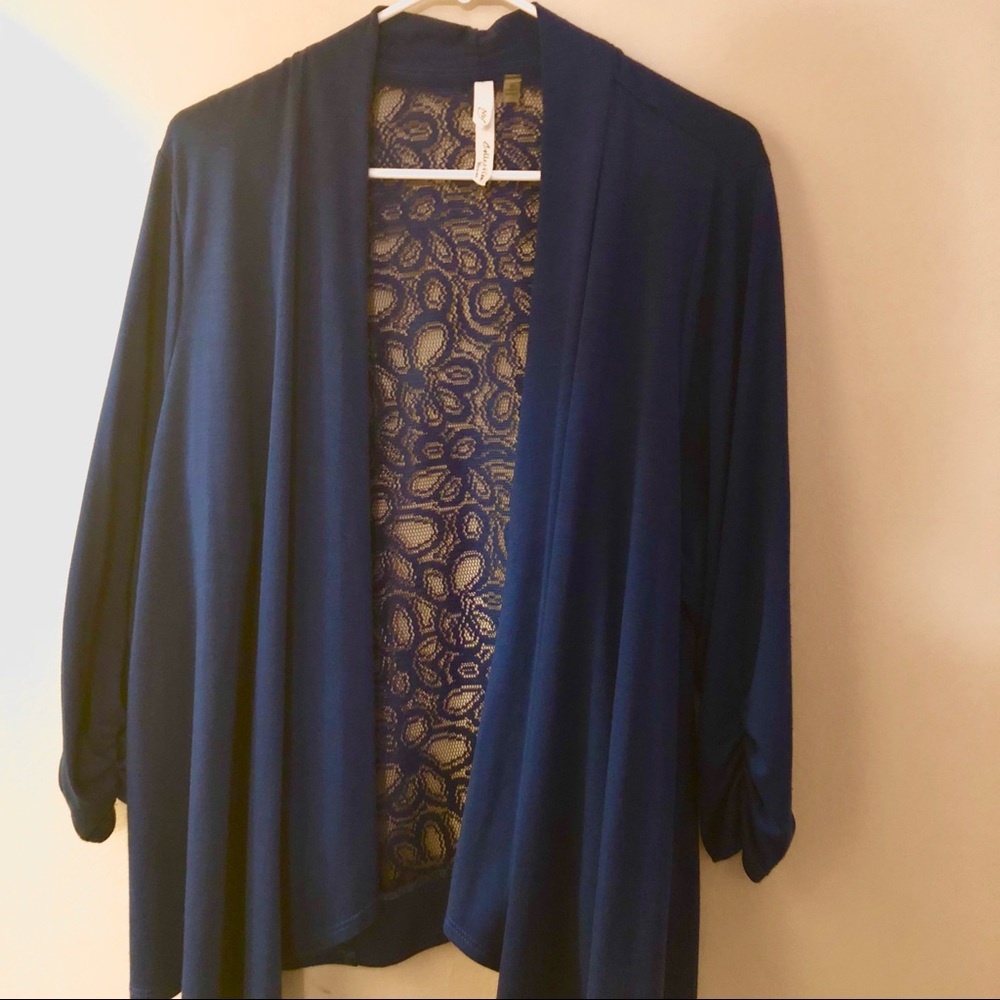 Blue cardigan with lace back EUC
